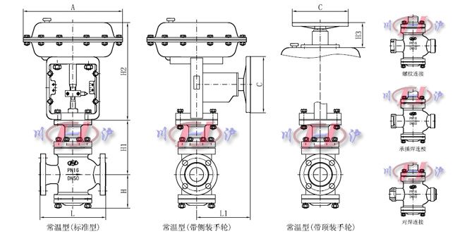 气动双座调节阀外形尺寸图