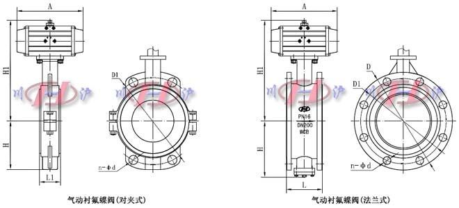 气动衬氟蝶阀外形尺寸